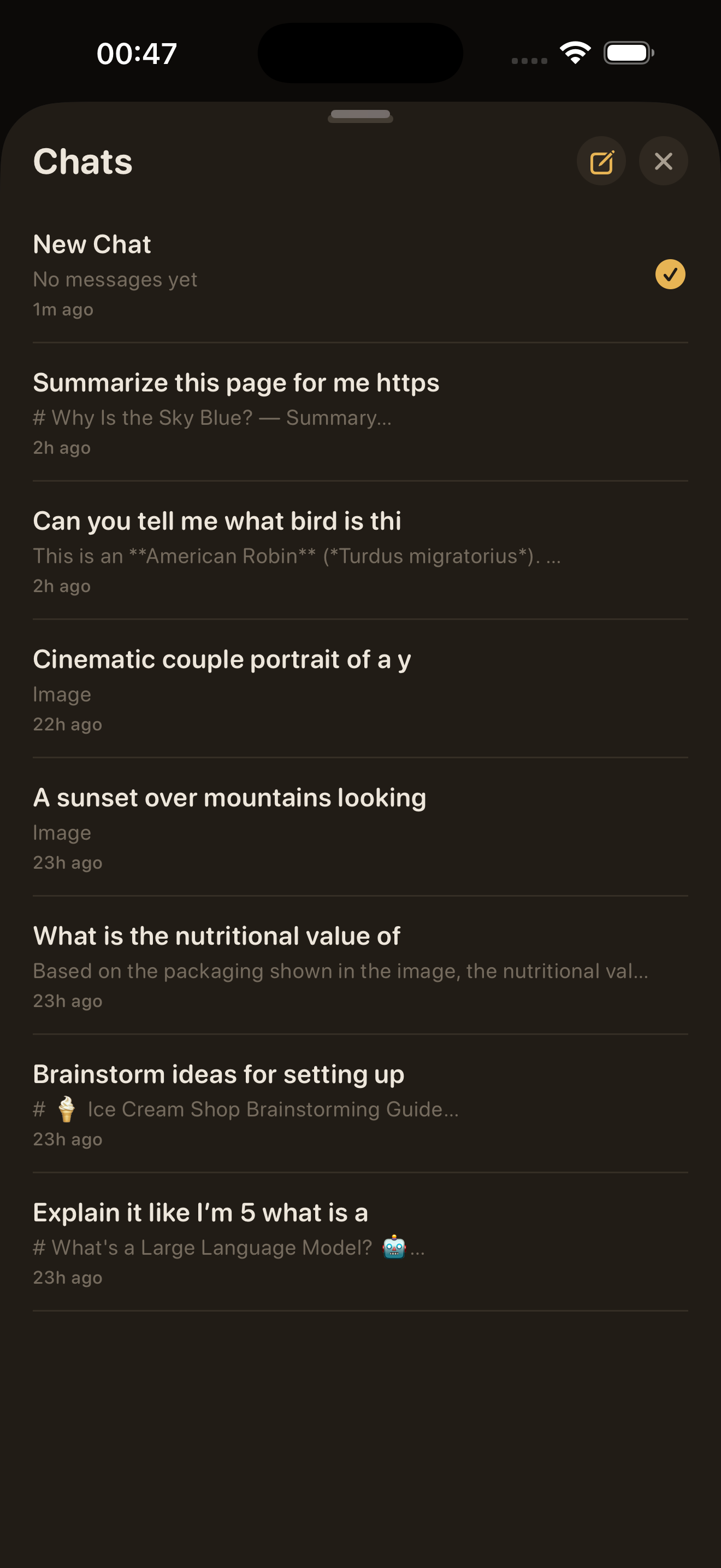 Ollama Mobile – Chat list